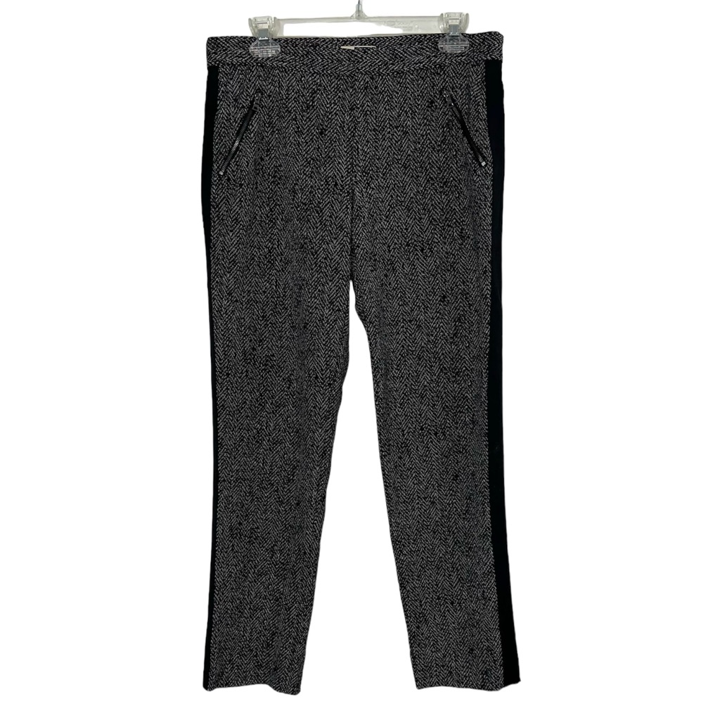 Rebecca Taylor Women’s Ava Techy Black Gray Trousers Size 12 Pants Tuxedo Stripe